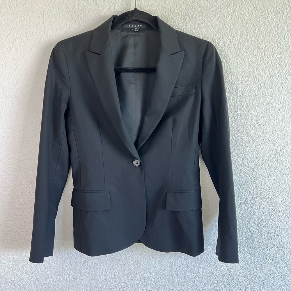 Theory Women’s Gabe B Black Single Button Tailored Suit Jacket Blazer Career